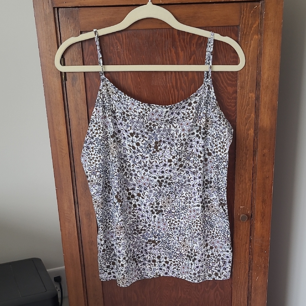 LOFT Floral Camisole - Purple, Brown and White